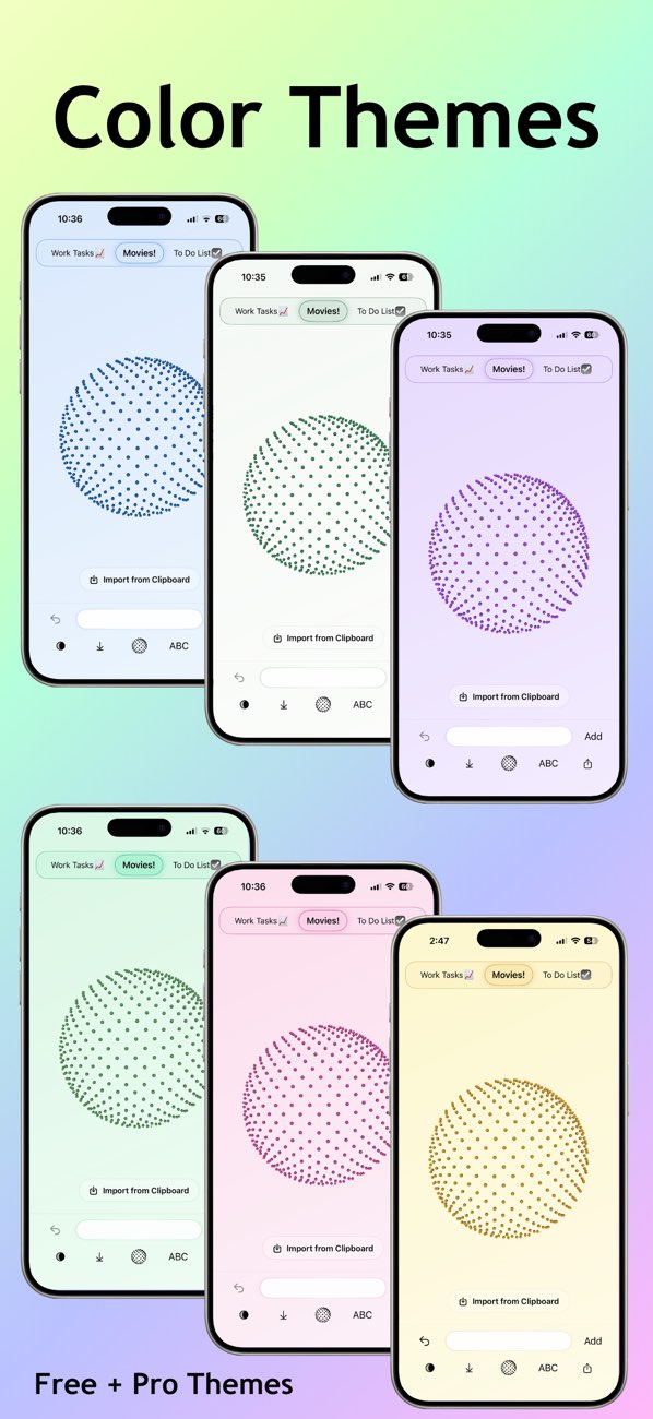 DotList screen showing color theme options